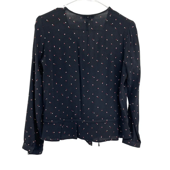 Rails Women's Top Beaux Blouse in Black Off Set Dot Long Sleeves Ruffle Hem Sz M - Picture 9 of 13